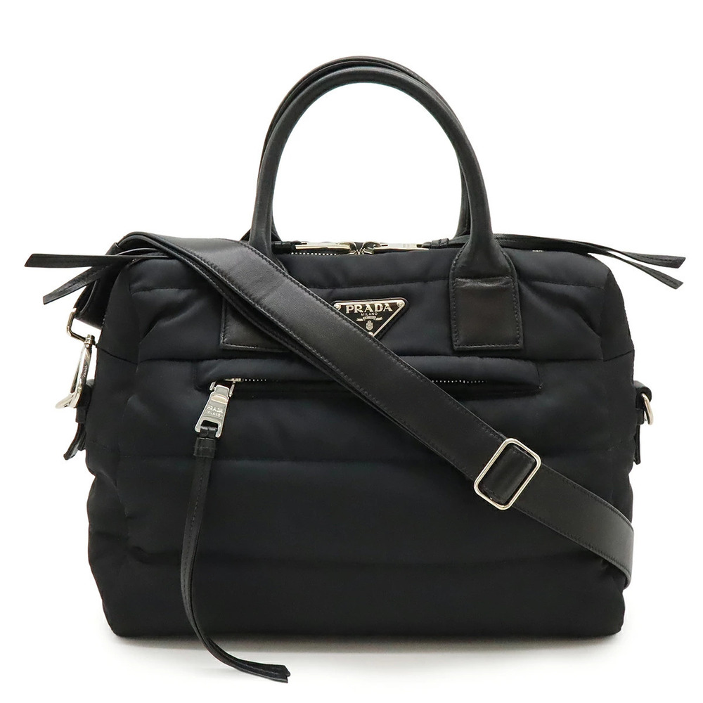 Prada Bomber Handbag Tote Bag Shoulder Leather NERO Black